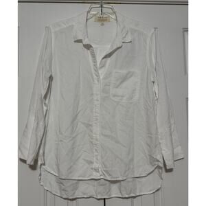 Cloth & Stone White Button Up Blouse with Bell Sleeves, Size XL
